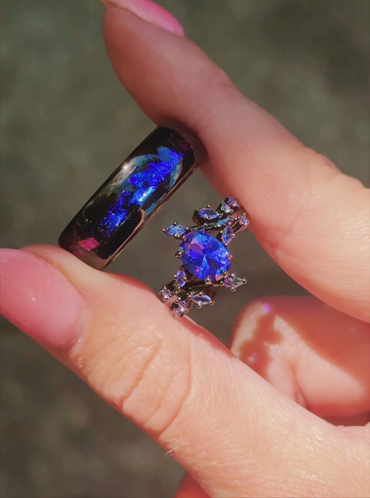 Cornflower Sapphire & Orion Nebula™ Couples Ring