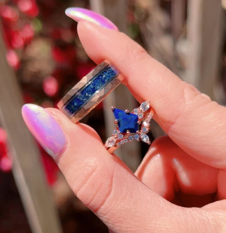 Skye Blue Lapis Lazuli & Moonstone Couples Ring