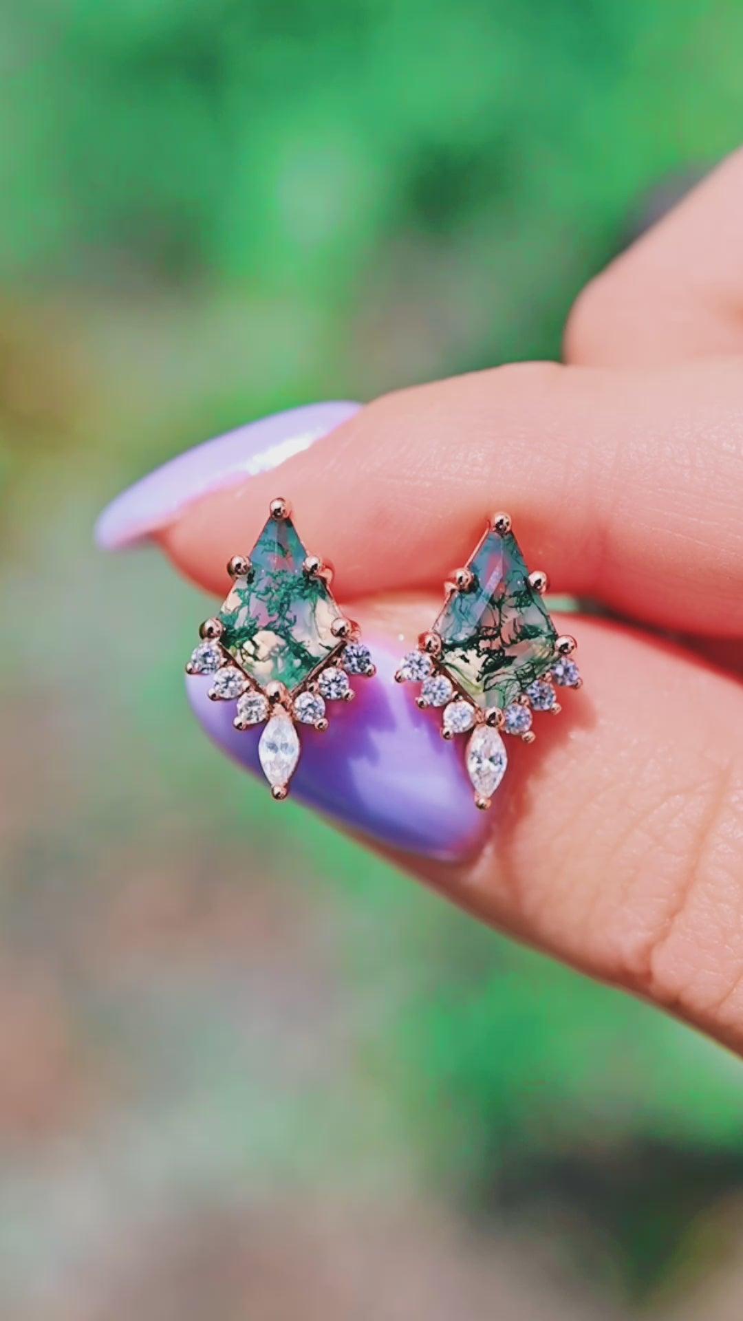 Skye Kite™  Kite Green Moss Agate Earrings- 14K Rose Gold Vermeil