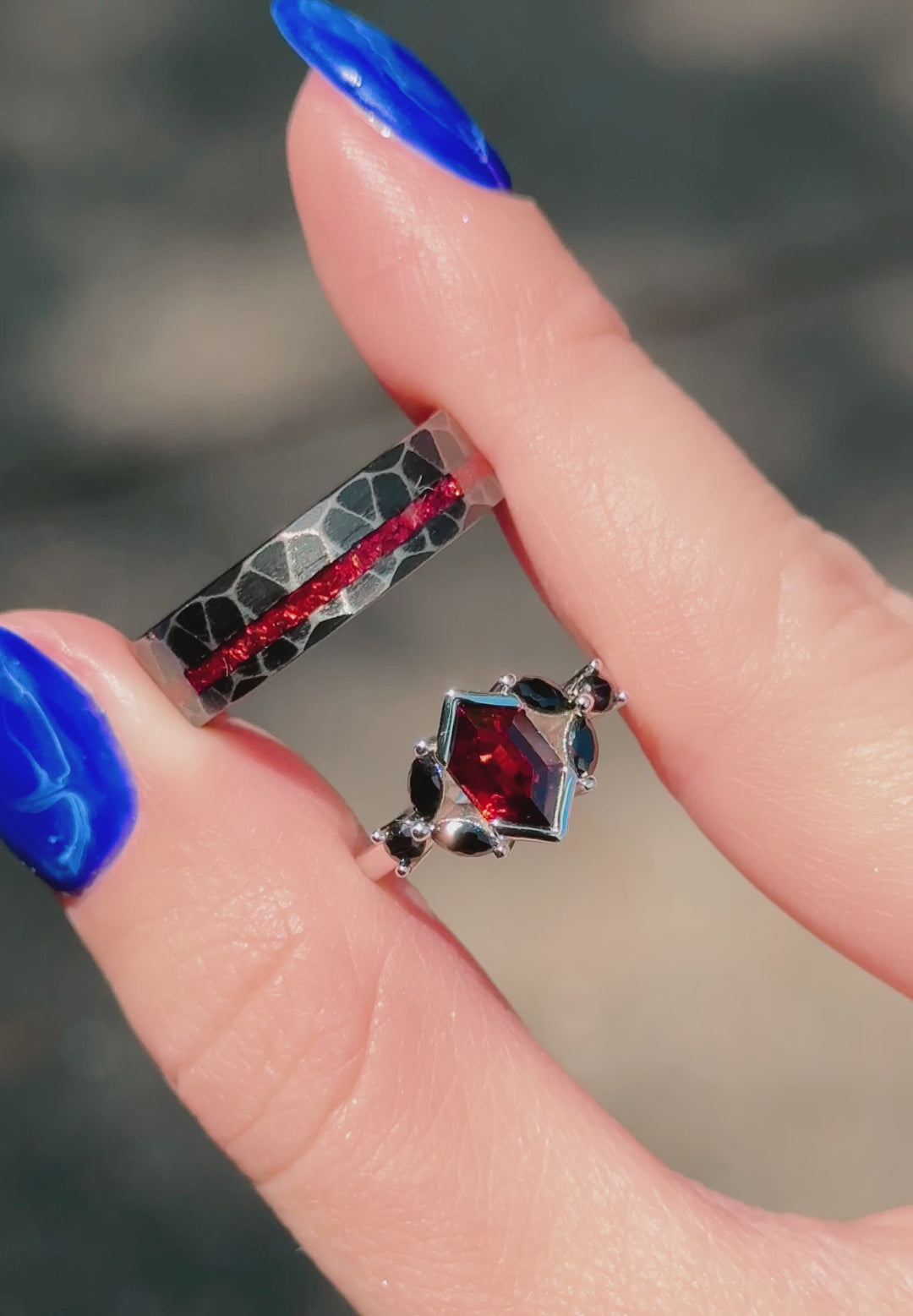 Red Dragon Garnet & Black Onyx Couples Ring