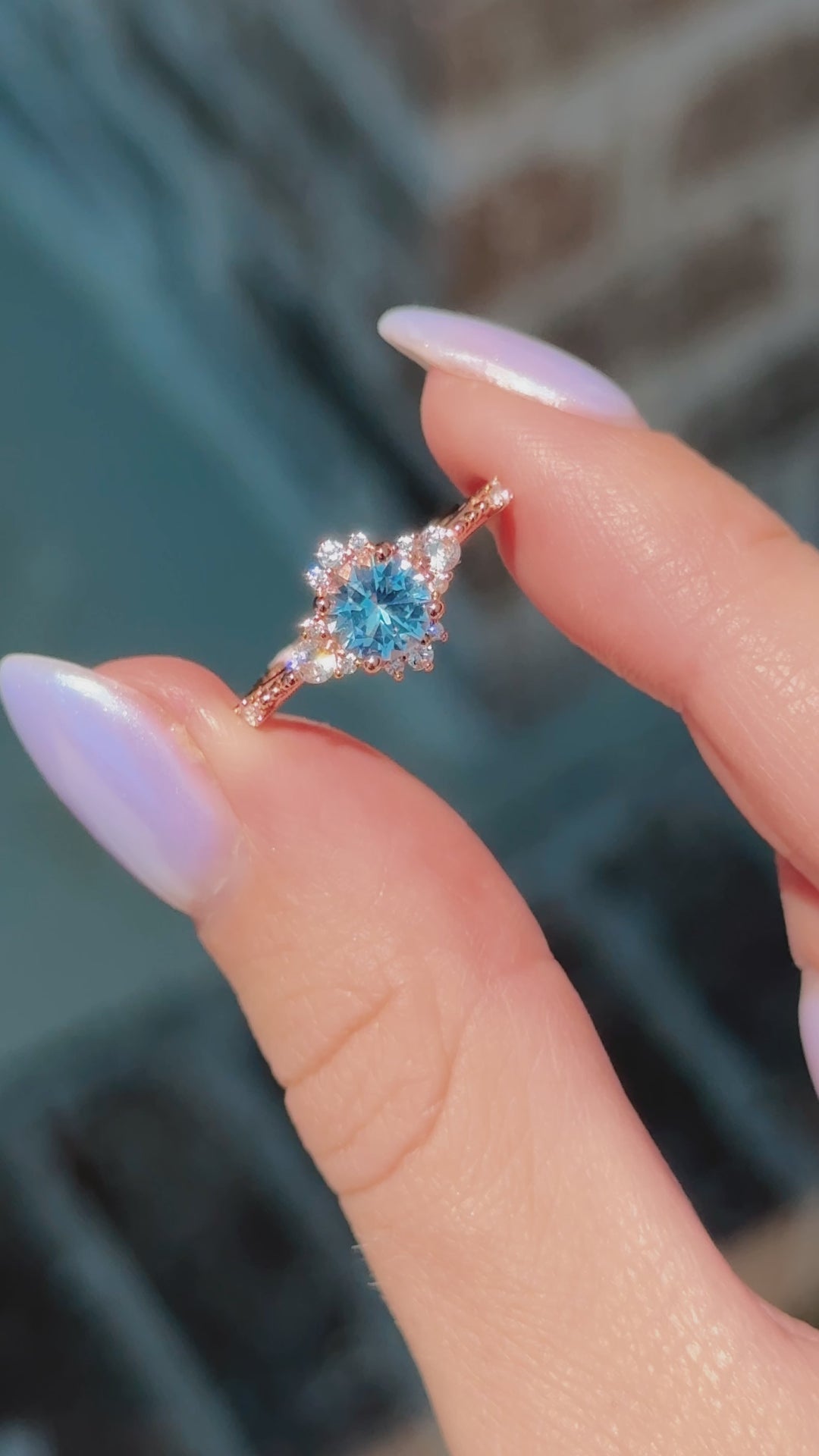 Aquamarine Engagement Ring- 14K Rose Gold Vermeil