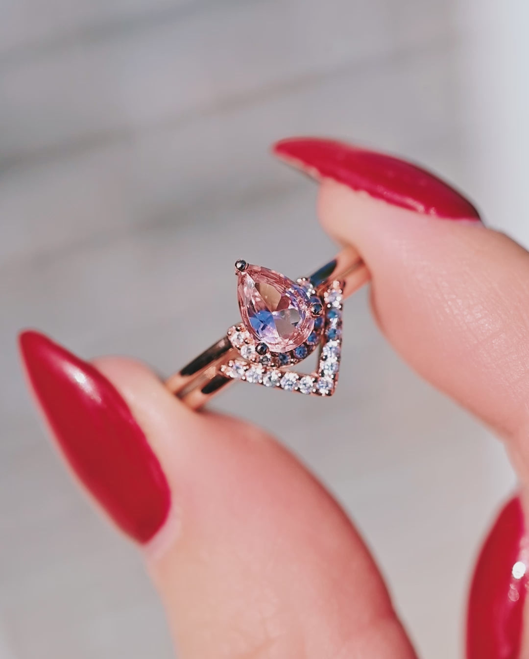 Aria Morganite Ring Set- 14K Rose Gold Vermeil