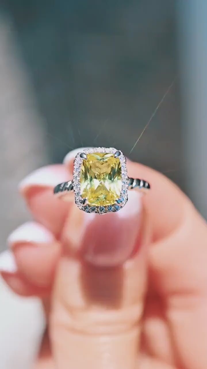 Yellow Sapphire Engagement Ring | Cushion Cut Halo Ring