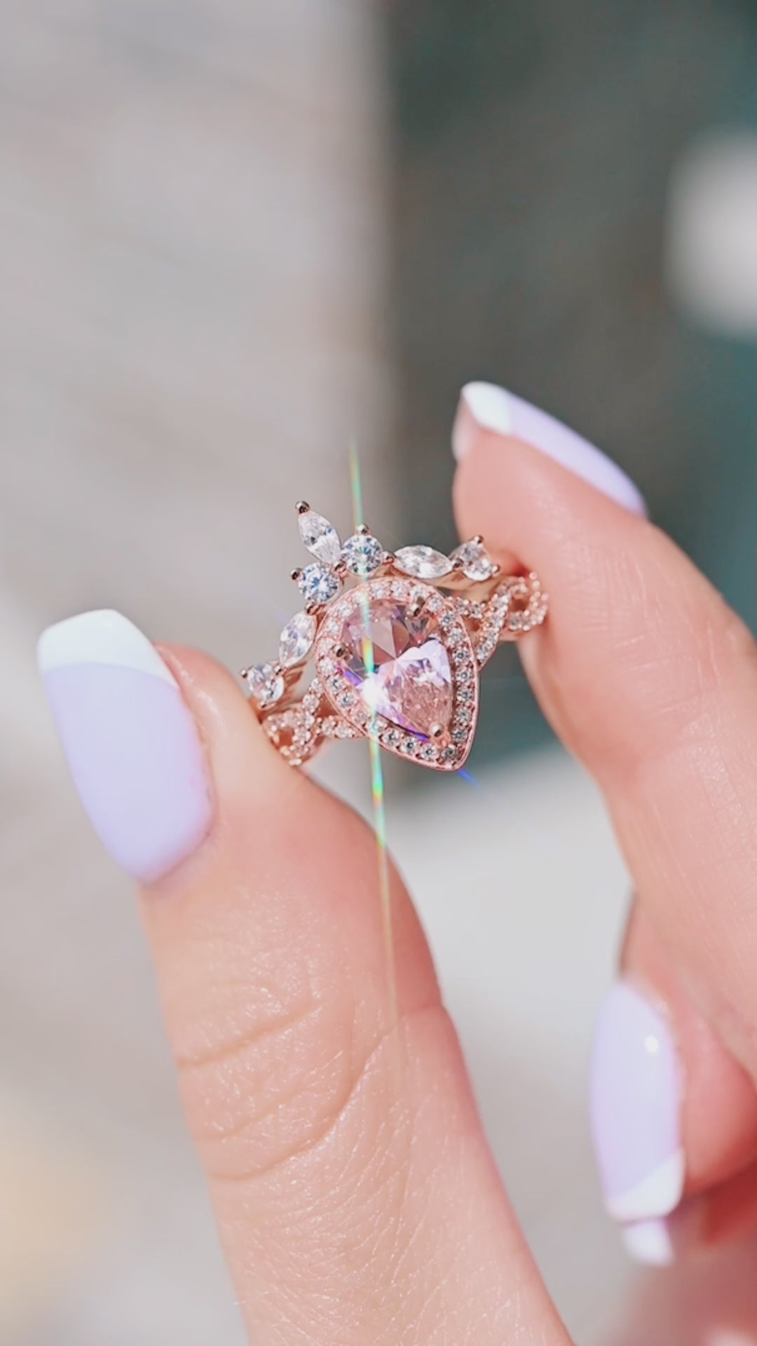 Teardrop Morganite Ring Set in 14K Rose Gold Vermeil