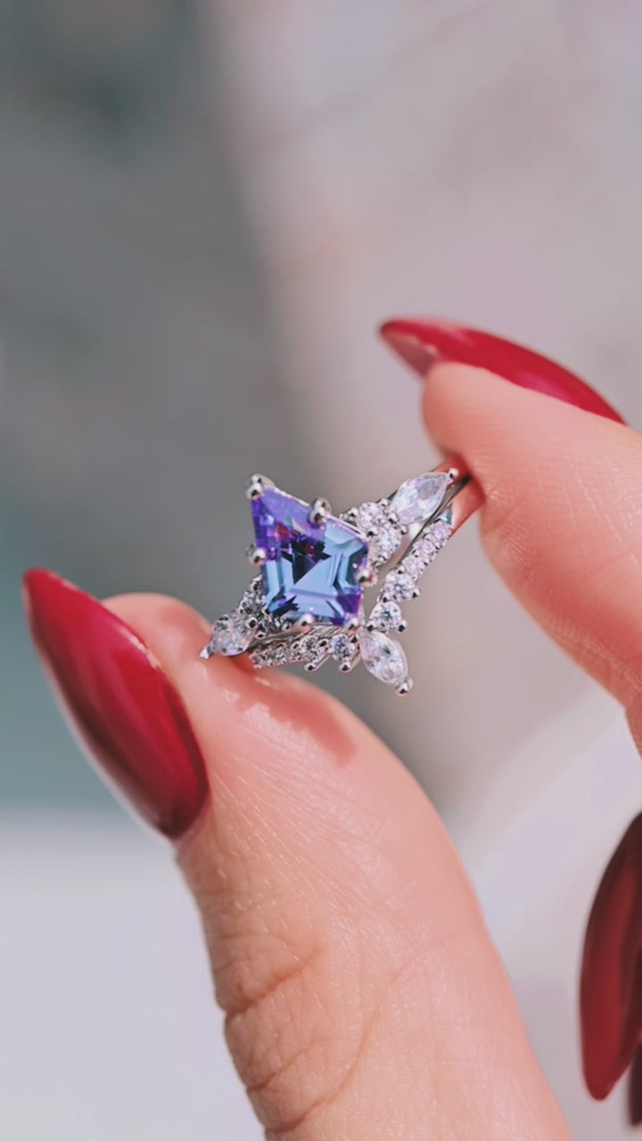 Skye Kite™  Alexandrite Engagement Ring Set- 14K White Gold