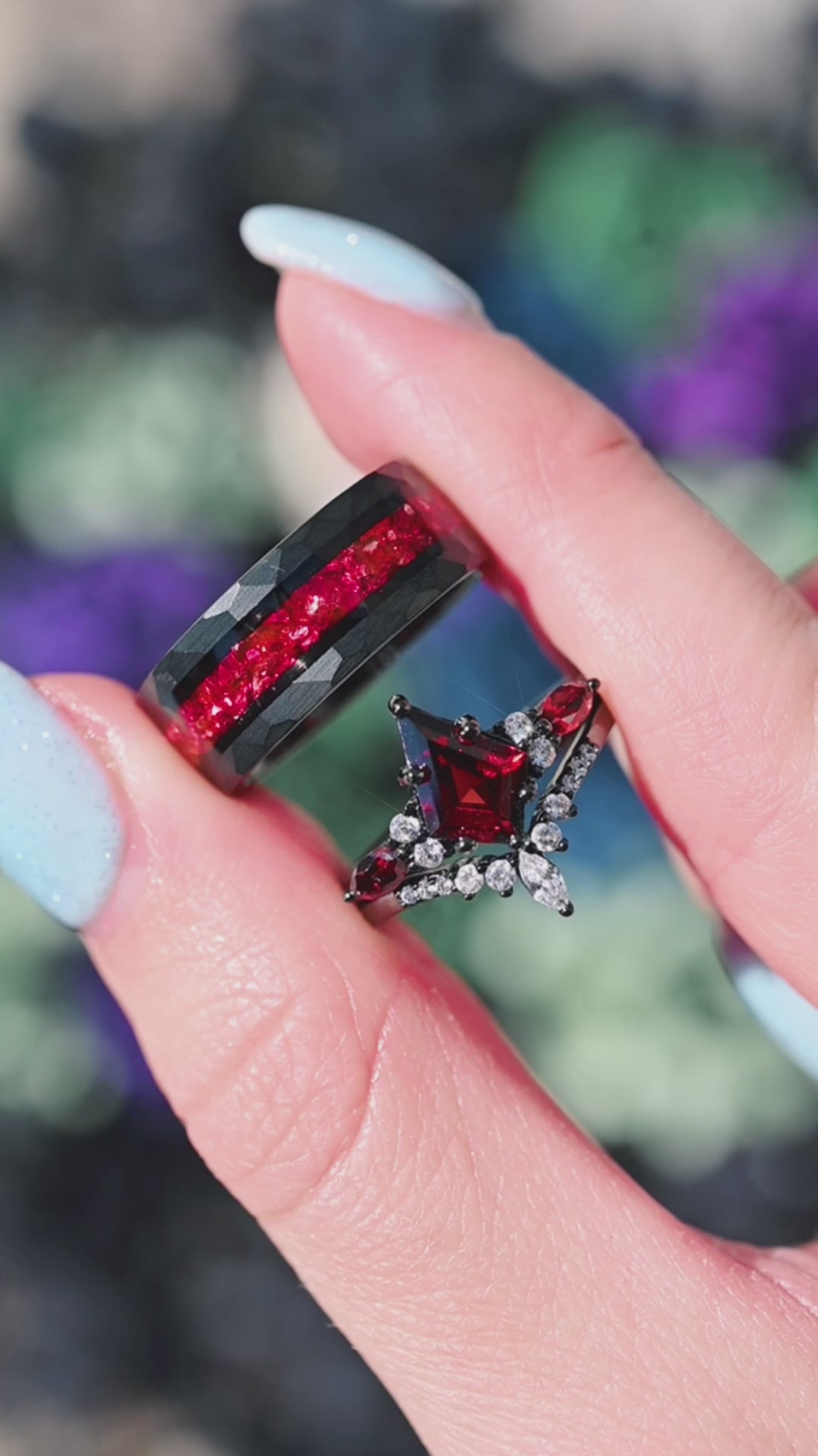 Kite Cut Red Garnet Ring Set | Black Ruthenium – Aquamarise