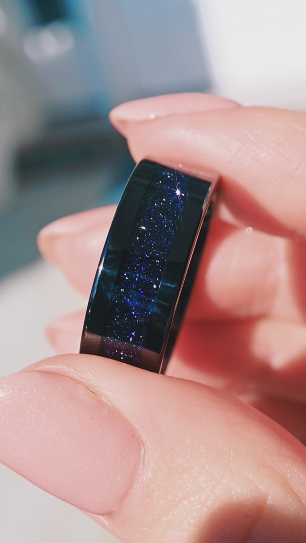 Video of the Starry Night™ tungsten ring by Aquamarise, shown in motion