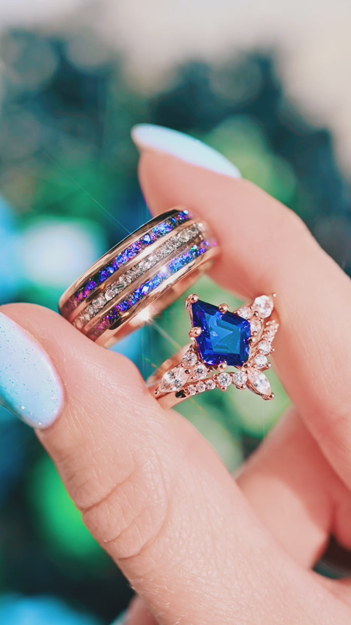 Skye Kite™  Cornflower Sapphire Ring Set- 14K Rose Gold Vermeil