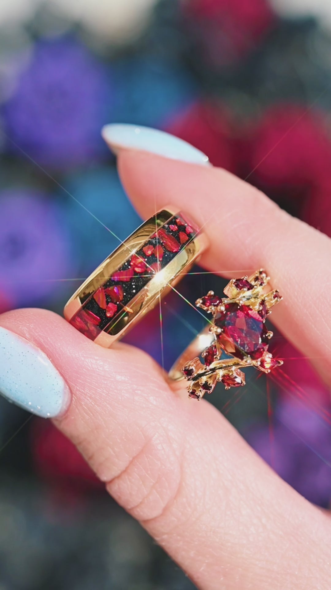 Natural Red Garnet Leaf Ring- 14K Solid Yellow Gold