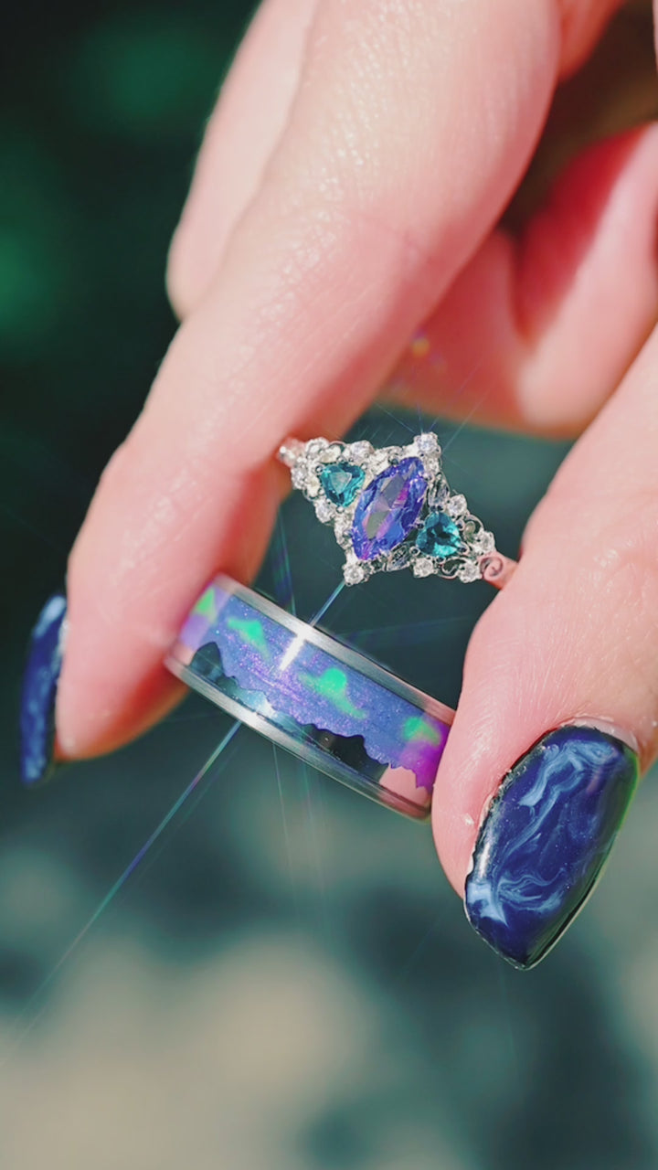 Elain Tanzanite & Teal Sapphire Fairy Ring- Sterling Silver