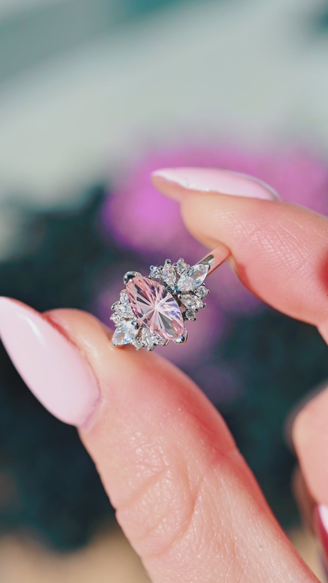 Fantasy Marquise Cut Morganite Engagement Ring- 14K White Gold