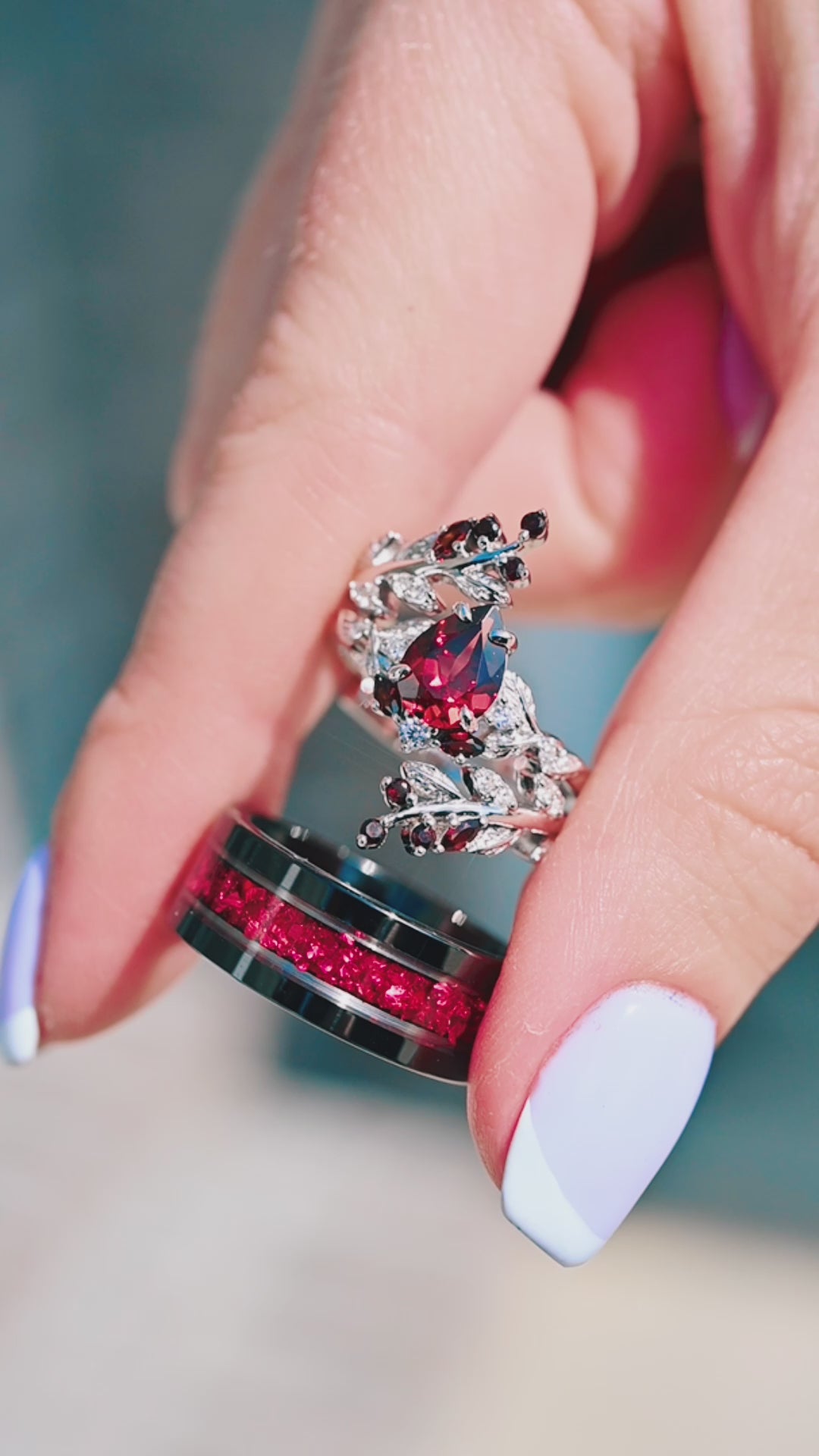 Garnet Couples Ring Set | Silver and Black Tungsten – Aquamarise
