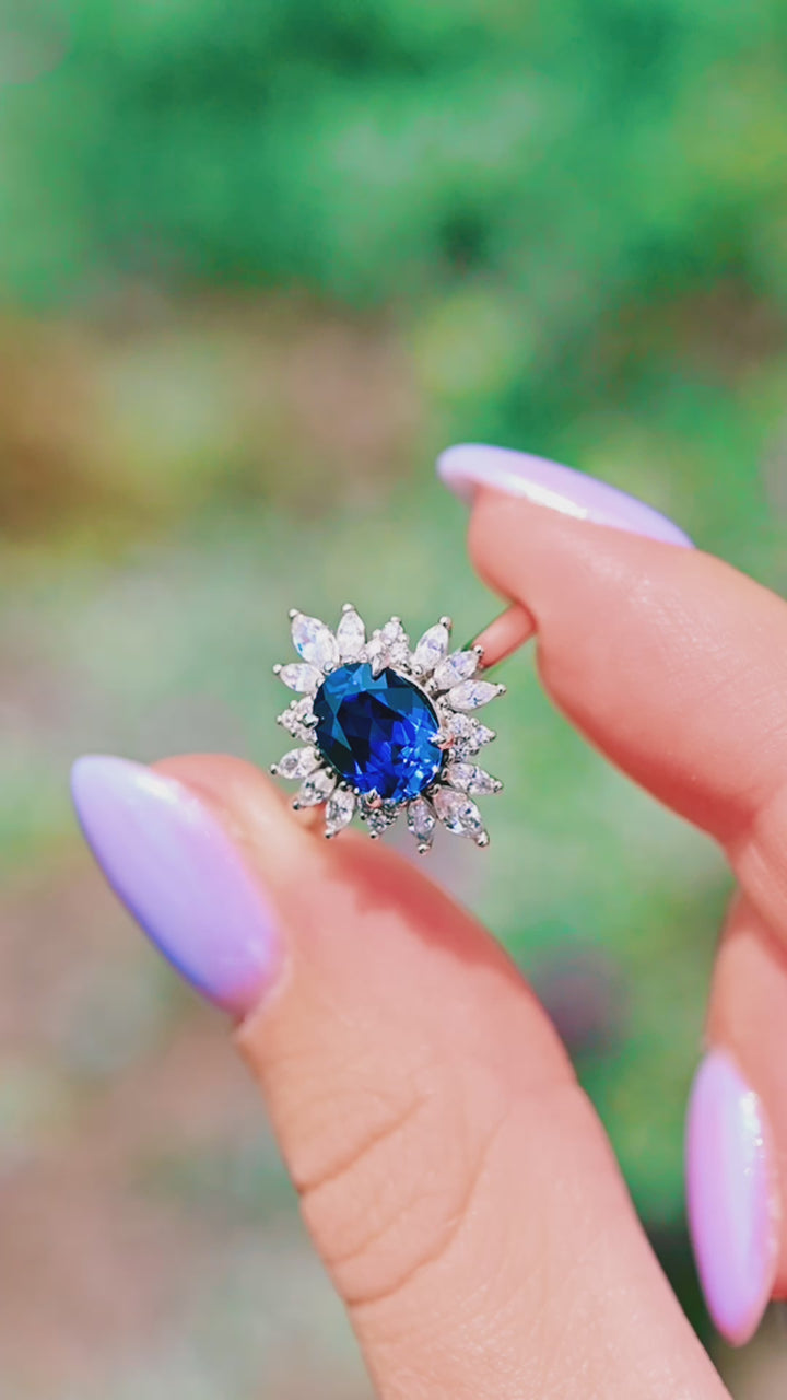 Aurora Royal Blue Sapphire Ring- Sterling Silver