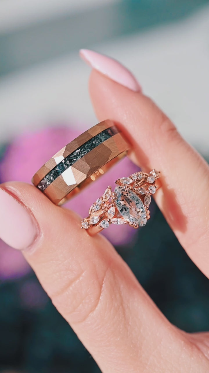 Galaxy Salt and Pepper (Herkimer) Diamond & Meteorite Couples Ring