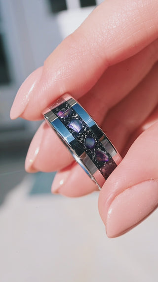 Galaxy Mother of Pearl & Meteorite Wedding Band in Tungsten Carbide (8mm)