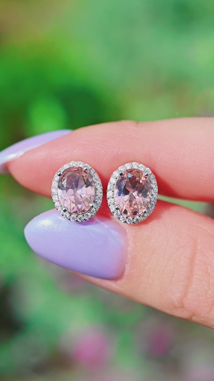 Iris Oval Morganite Earrings- Sterling Silver