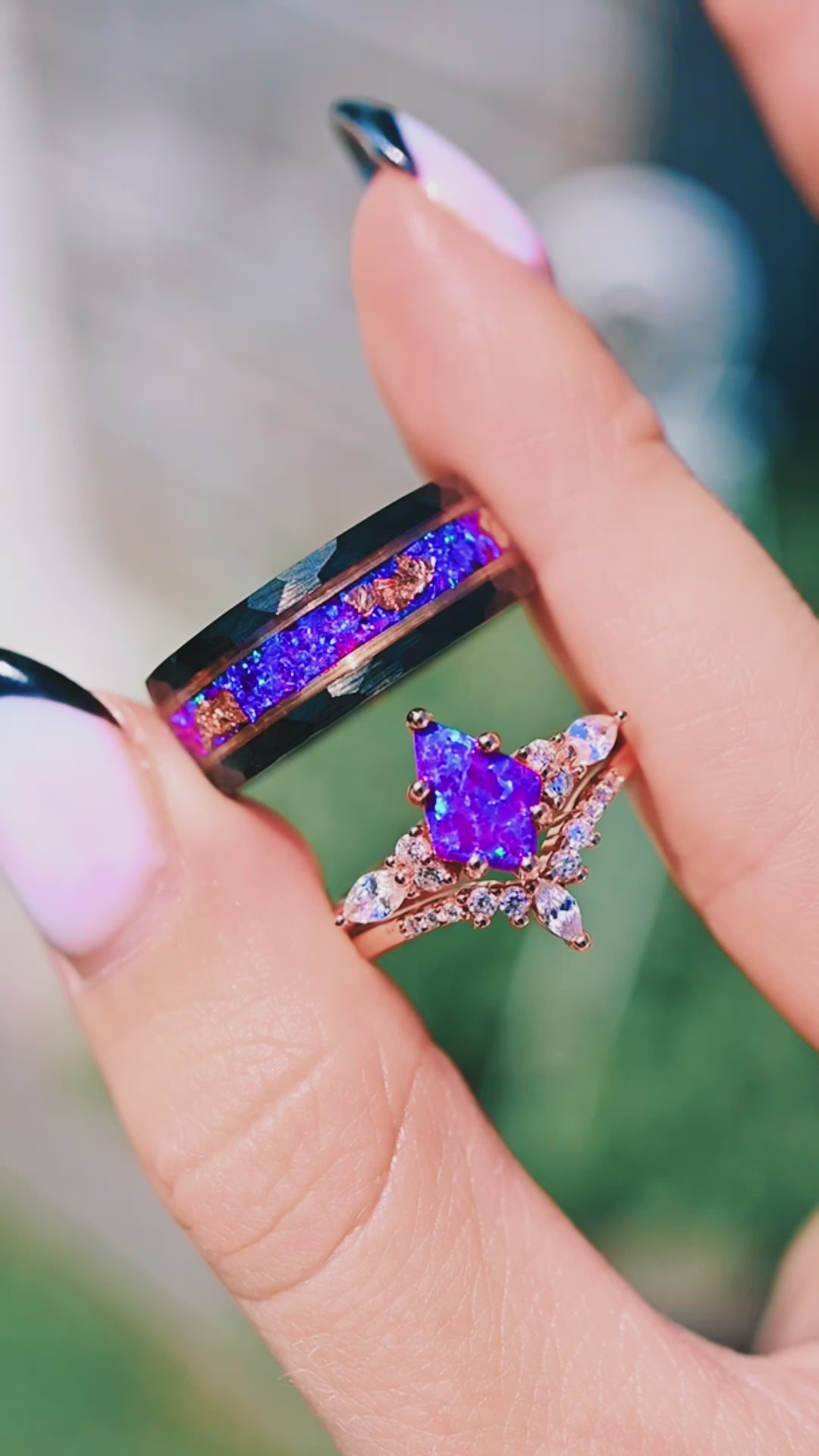 Skye Kite™  Purple Fire Opal Couples Ring