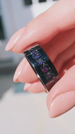 Galaxy Mother of Pearl & Meteorite Wedding Band in Black Tungsten Carbide (8mm)