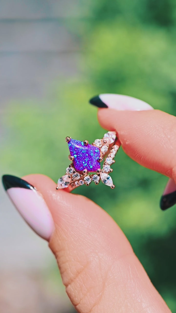 Skye Kite™  Lavender Fire Opal Ring Set- 14K Rose Gold Vermeil