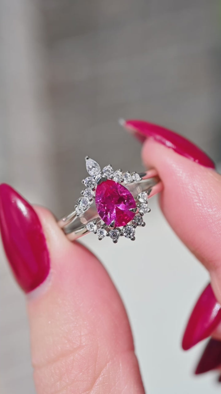 Lunette Pink Sapphire Ring Set- Sterling Silver