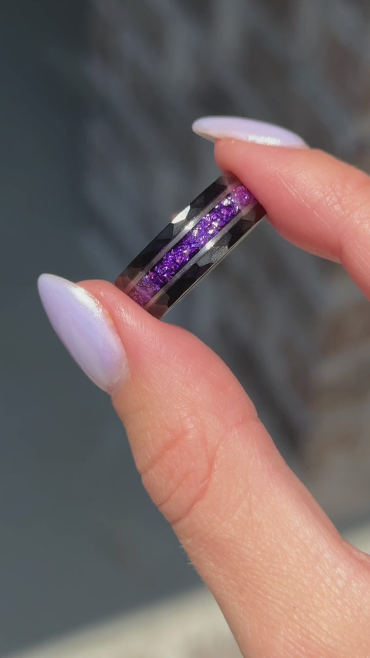 Crushed Amethyst Wedding Band- 8MM Black Tungsten