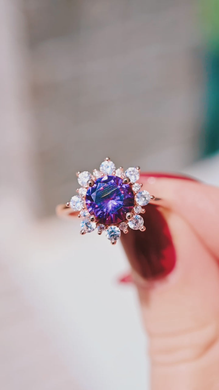 Snowflake Alexandrite Ring- 14K Rose Gold Vermeil