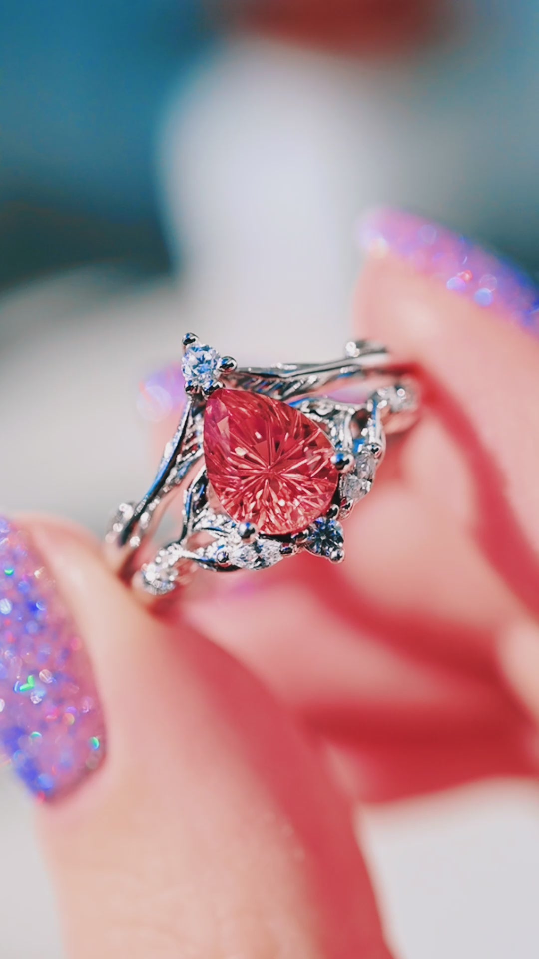 Airee Star Cut Padparadscha Orange Sapphire Ring Set- Sterling Silver