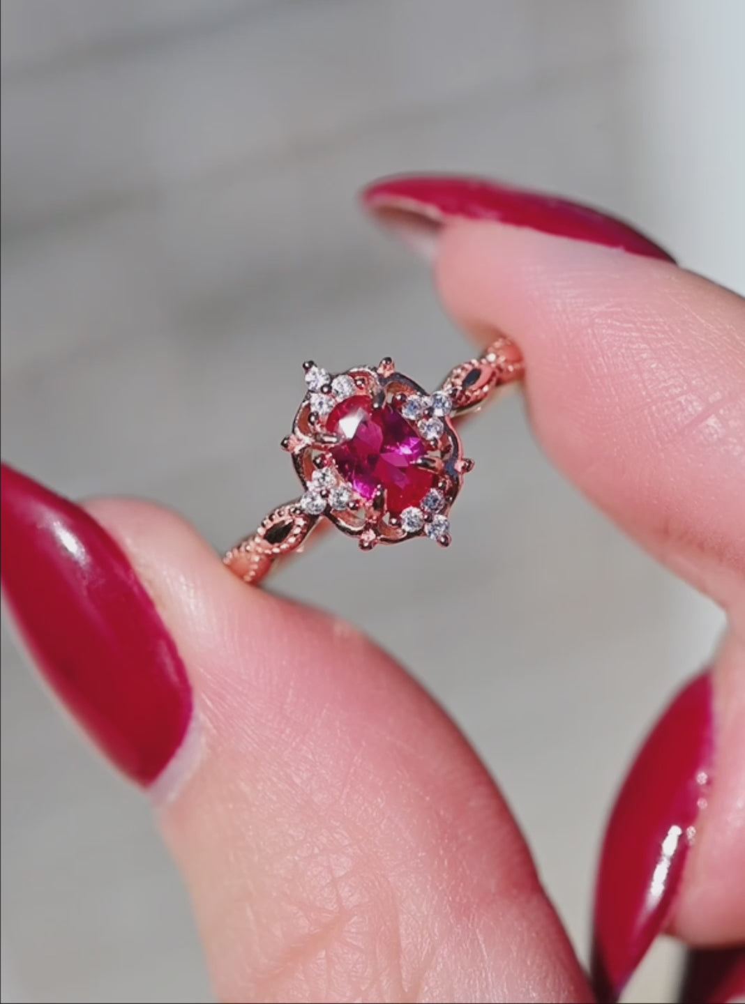 Claire Vintage Ruby Engagement Ring- 14K Solid Rose Gold