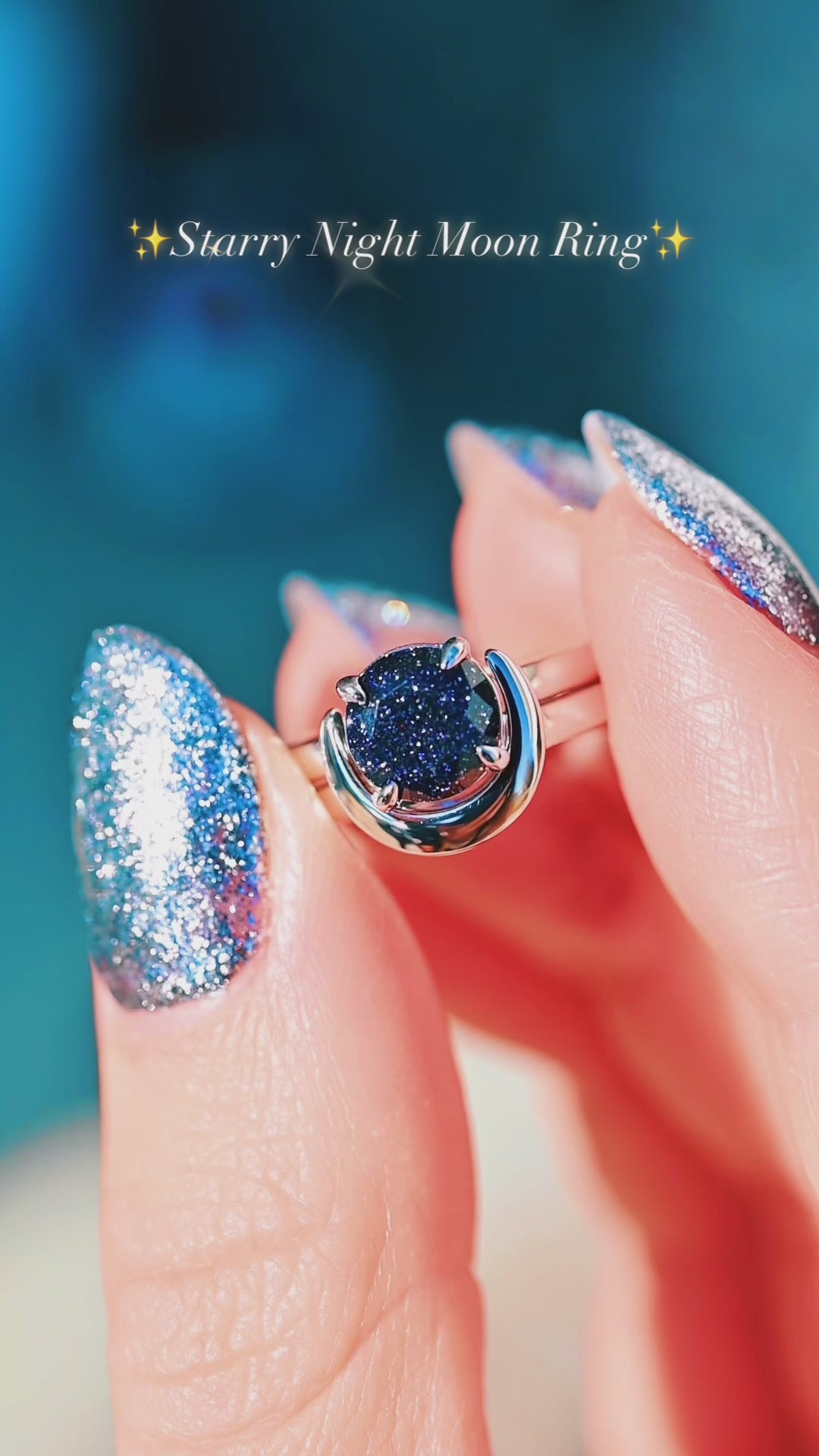Goldstone Crescent Moon Couples Ring Set | Starry Night® – Aquamarise