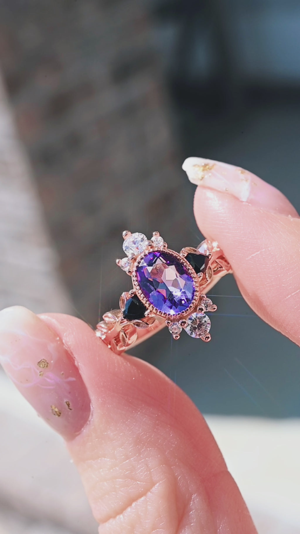 Aurelia Amethyst & Black Onyx Ring in 14K Rose Gold Vermeil