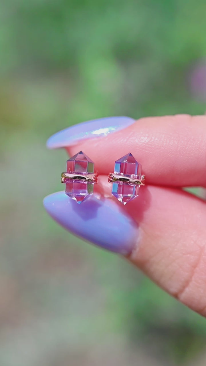 Minimalist Raw Alexandrite Stud Earrings- 14K Rose Gold Vermeil