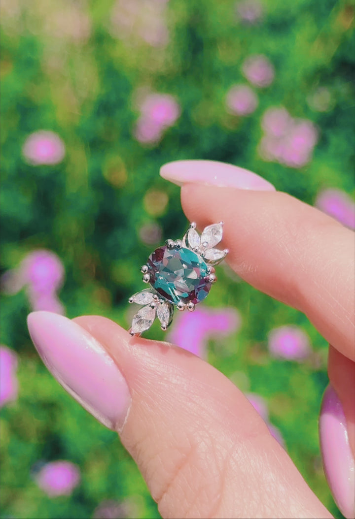 Eva Teal Alexandrite Ring- Sterling Silver