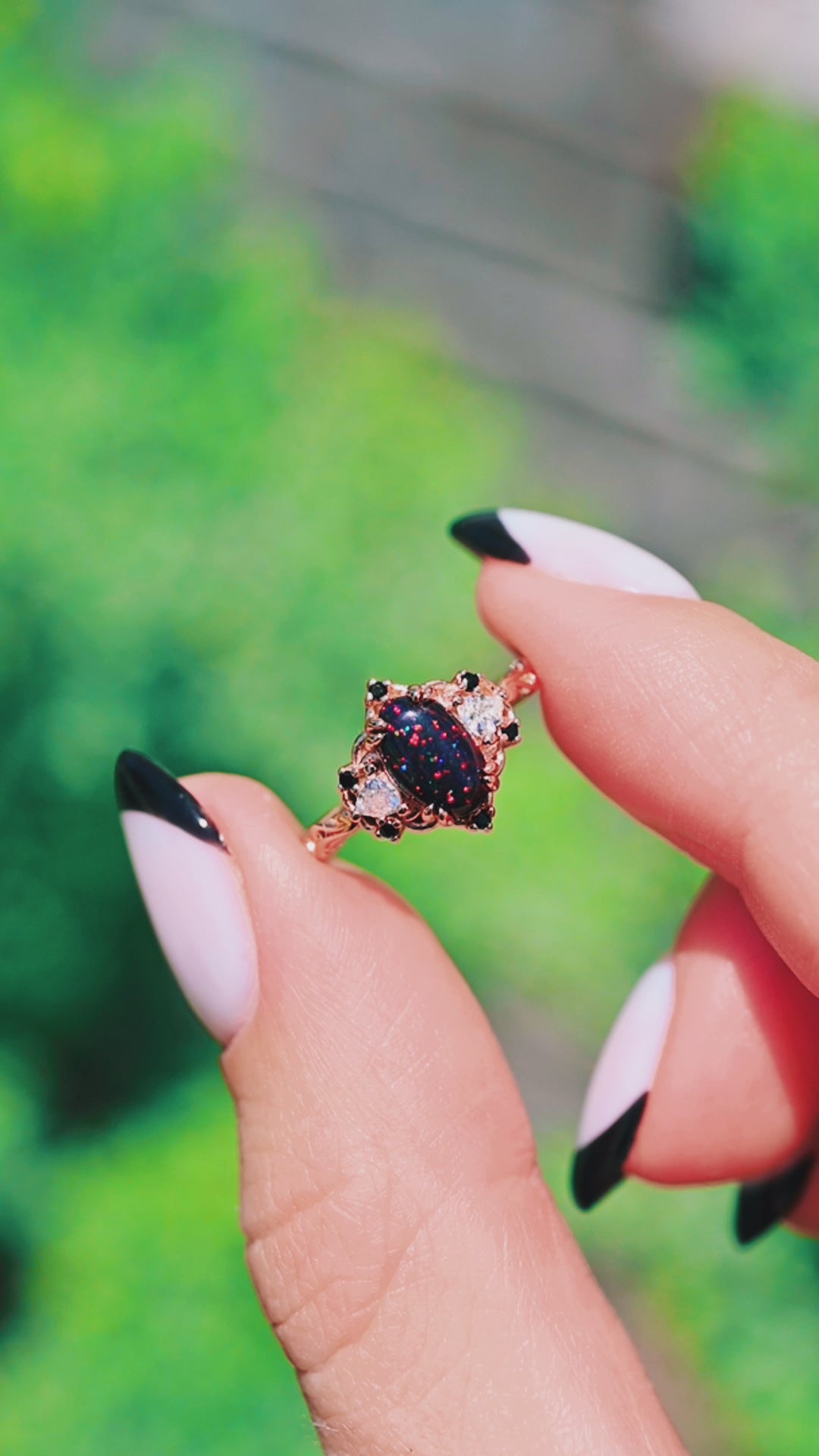 Esme Black Fire Opal Ring- 14K Rose Gold Vermeil