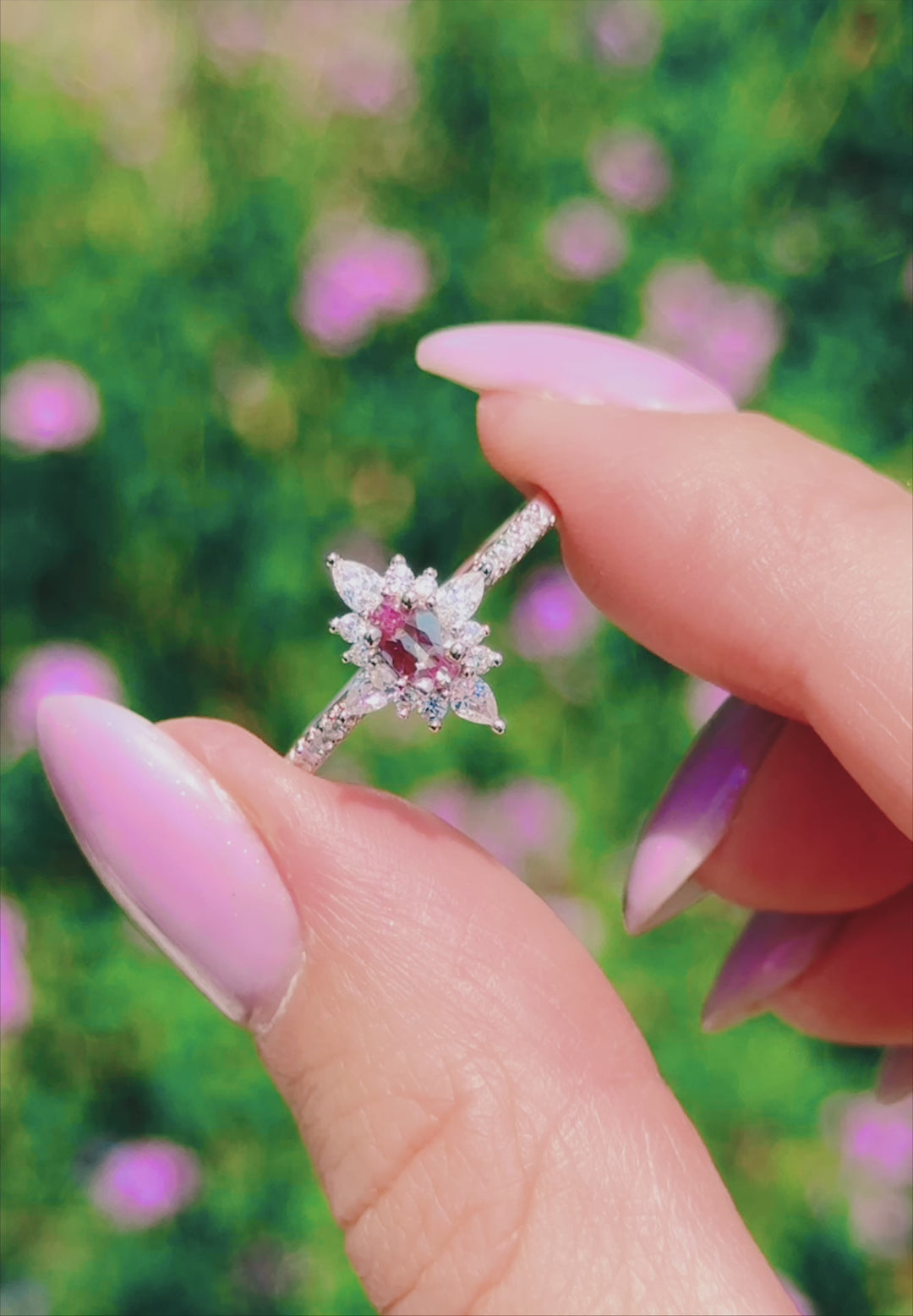 Starburst Alexandrite Engagement Ring- 14K White Gold