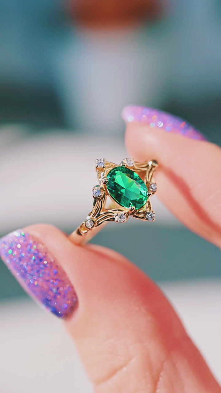 Maeve Vintage Emerald Ring- 14K Yellow Gold Vermeil