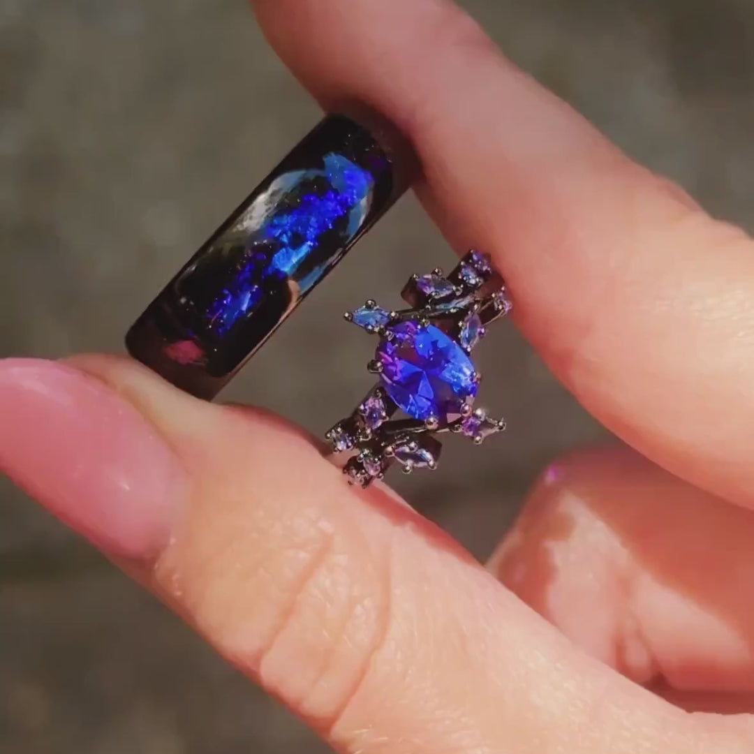 Cornflower Sapphire & Orion Nebula™ Couples Ring