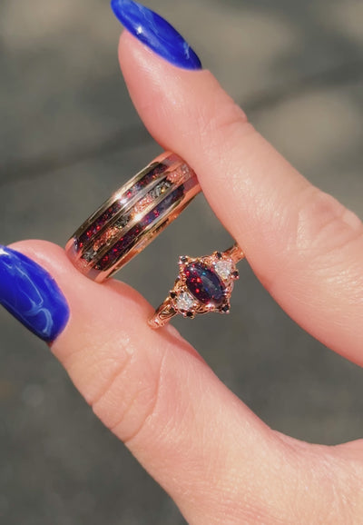 Esme Black Fire Opal Engagement Ring For Her- 14K Rose Gold Vermeil Promise Ring
