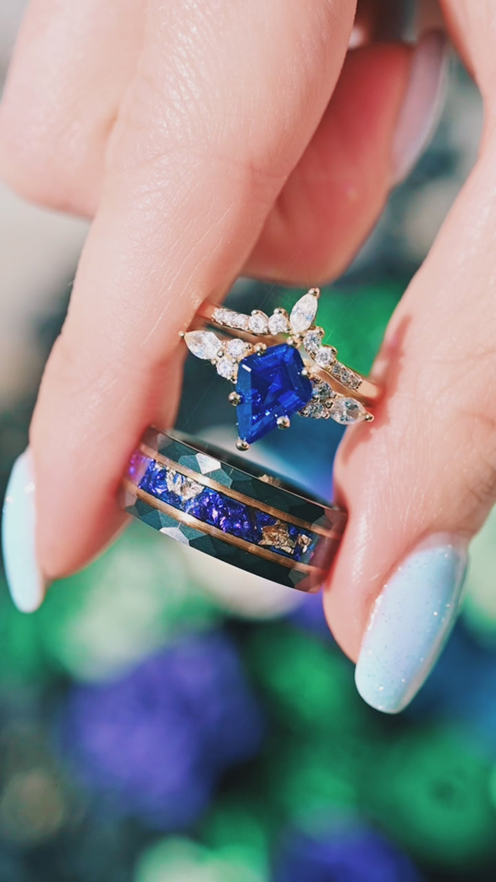 Skye Kite™ Blue Sapphire & Gold Leaf Couples Ring