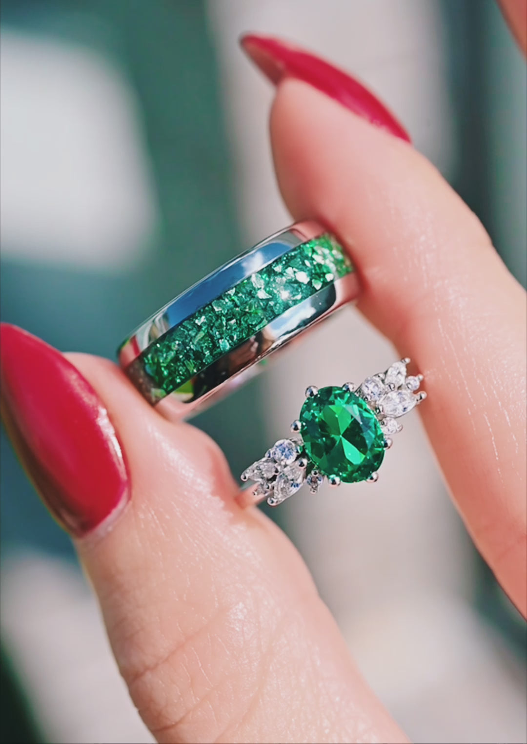 Emerald Leaf Couples Ring