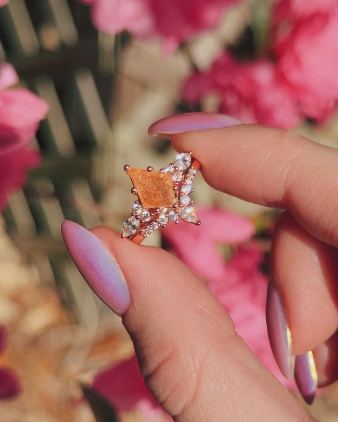 Skye Kite™  Kite Natural Sunstone Ring Set- 14K Rose Gold Vermeil