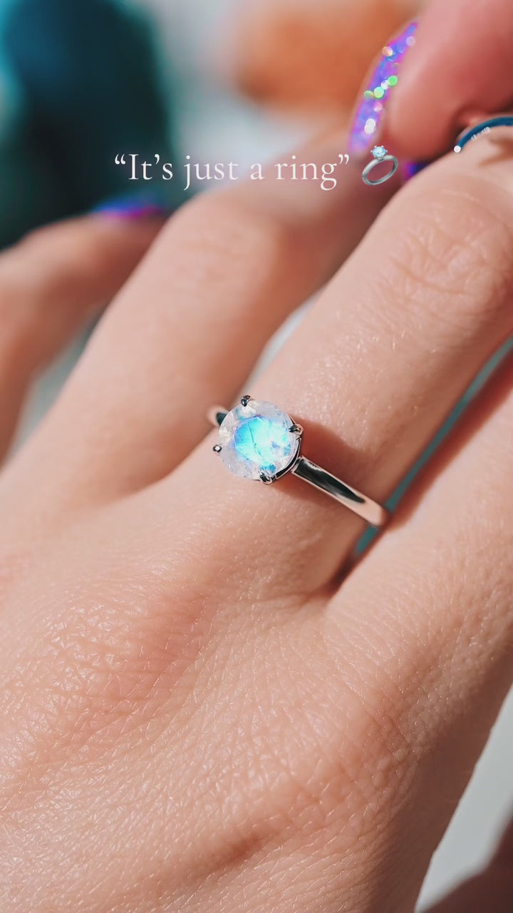 Crescent Moon Moonstone Ring Set- Sterling Silver