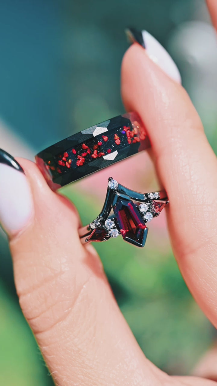 Natural Garnet & Red Fire Opal Couples Ring