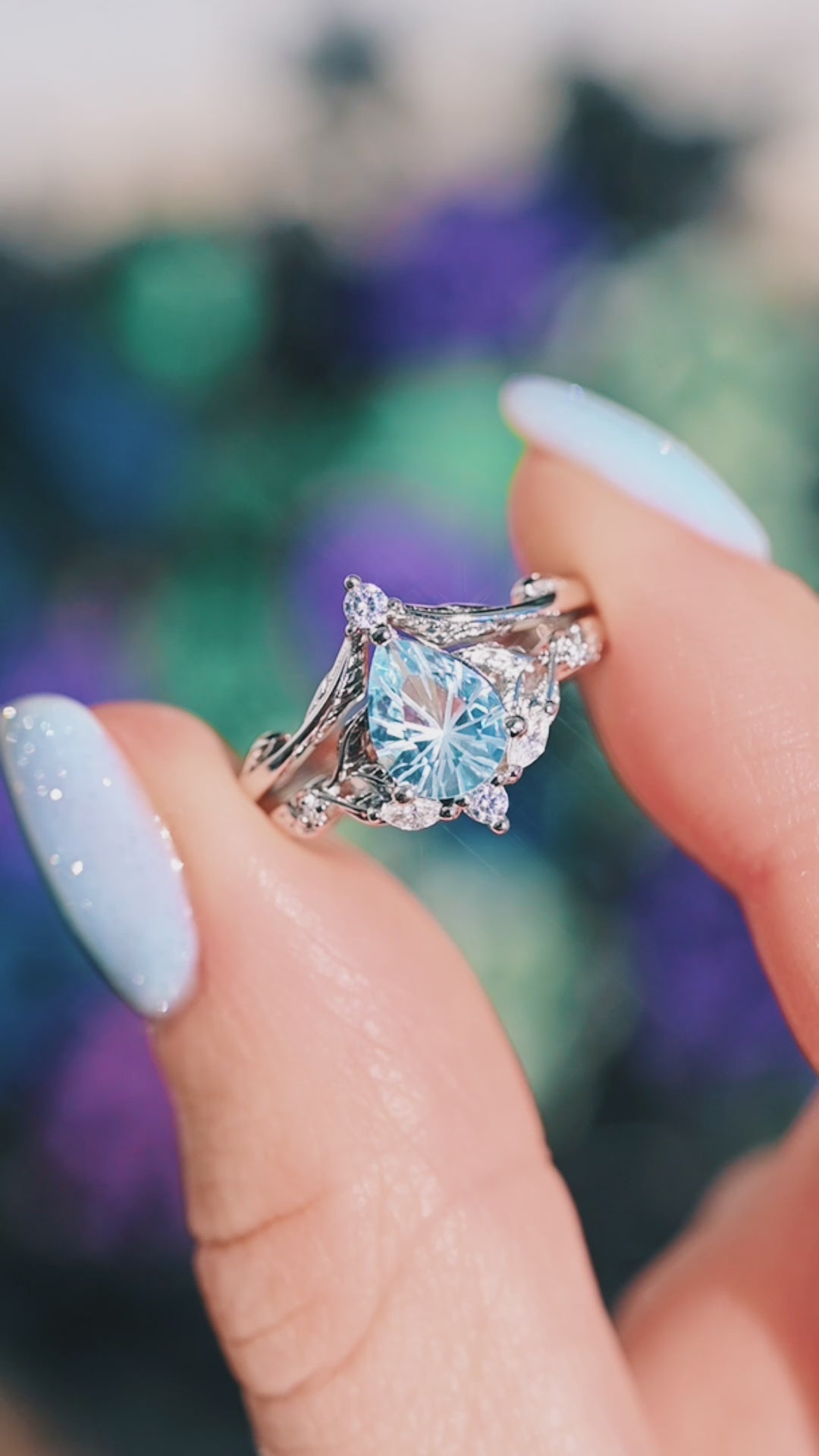 Airee Aquamarine Ring Set- 14K White Gold (Fantasy Cut)