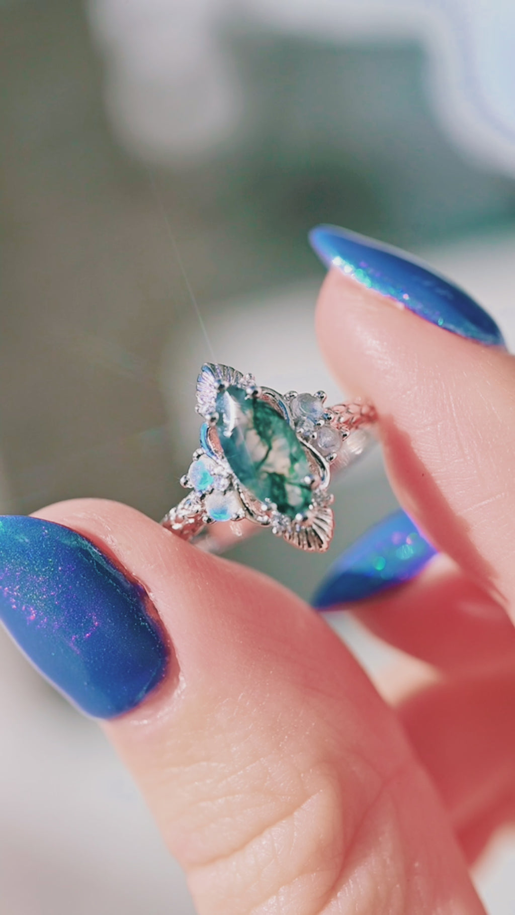 Arwen Moss Agate & Moonstone Ring in Sterling Silver