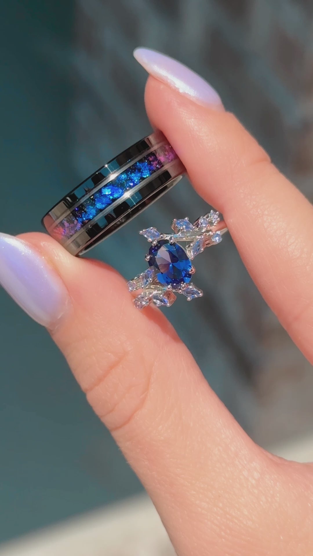 Orion Nebula™ & Cornflower Sapphire Leaf Couples Ring