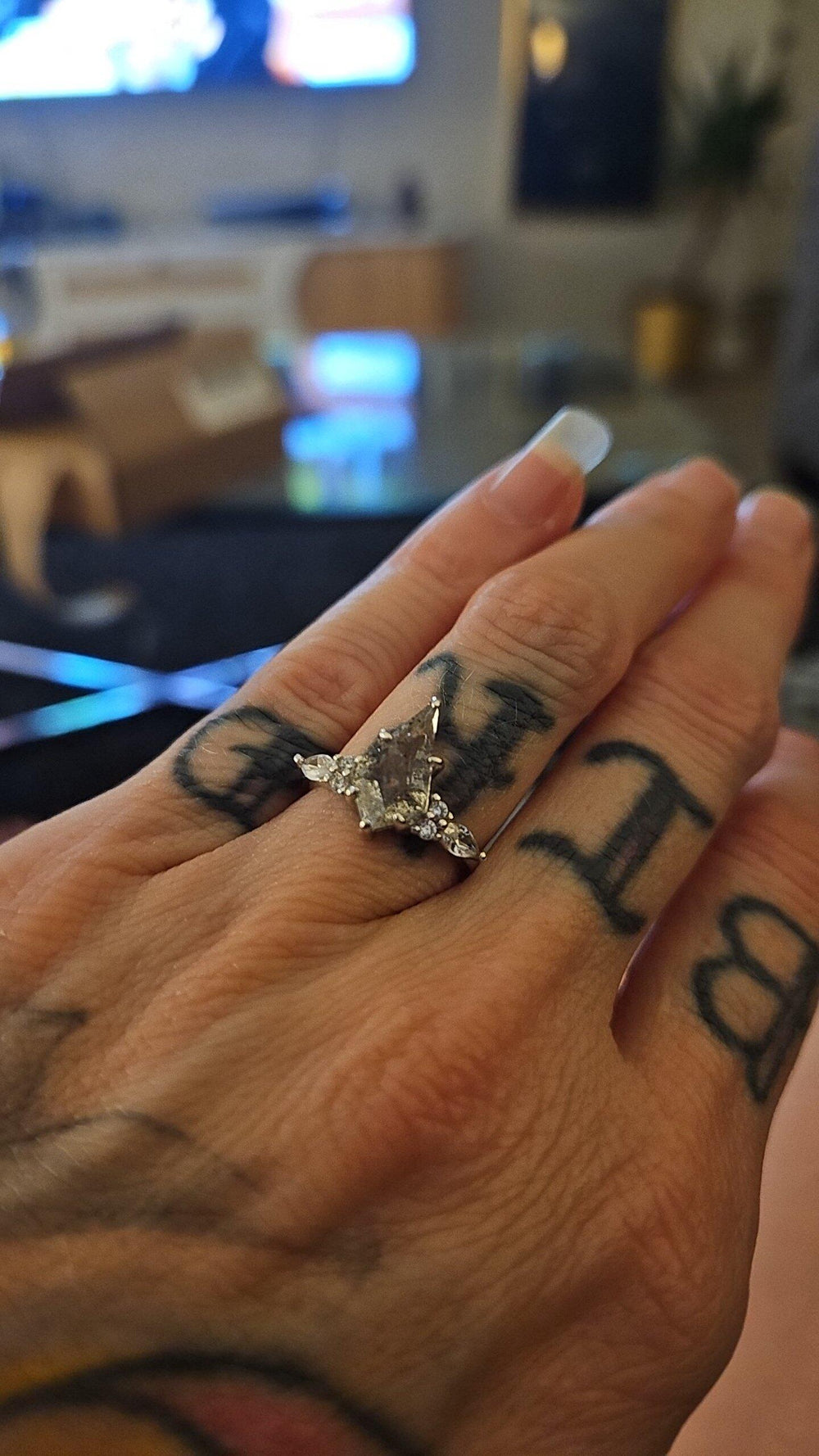 Skye Kite Galaxy Raw Herkimer Diamond Ring Set worn by a verified Aquamarise customer, photo from her review