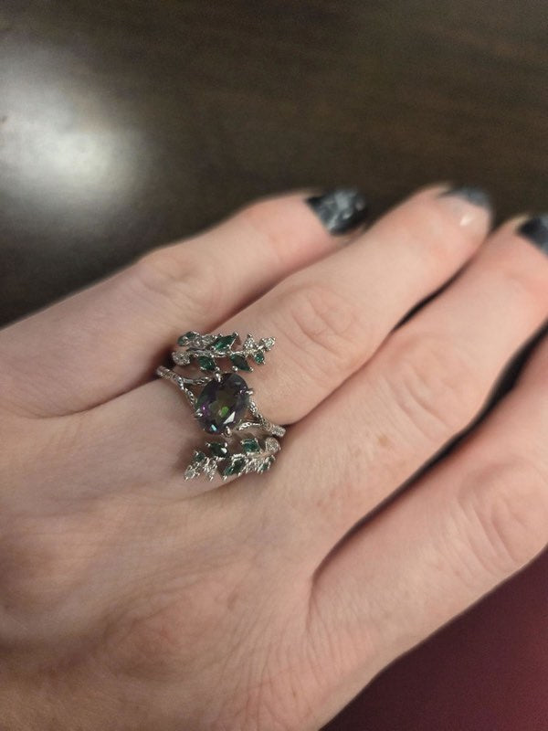 Customer photo of the Mystic Topaz and Galaxy Opal Leaf Couples Ring Set, Aquamarise review