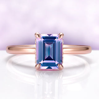 Solitaire Alexandrite Hidden Halo Engagement Ring in 14K Rose Gold Vermeil