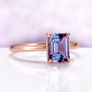 Solitaire Alexandrite Hidden Halo Engagement Ring in 14K Rose Gold Vermeil
