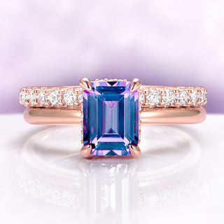 Solitaire Alexandrite Hidden Halo Engagement Ring in 14K Rose Gold Vermeil